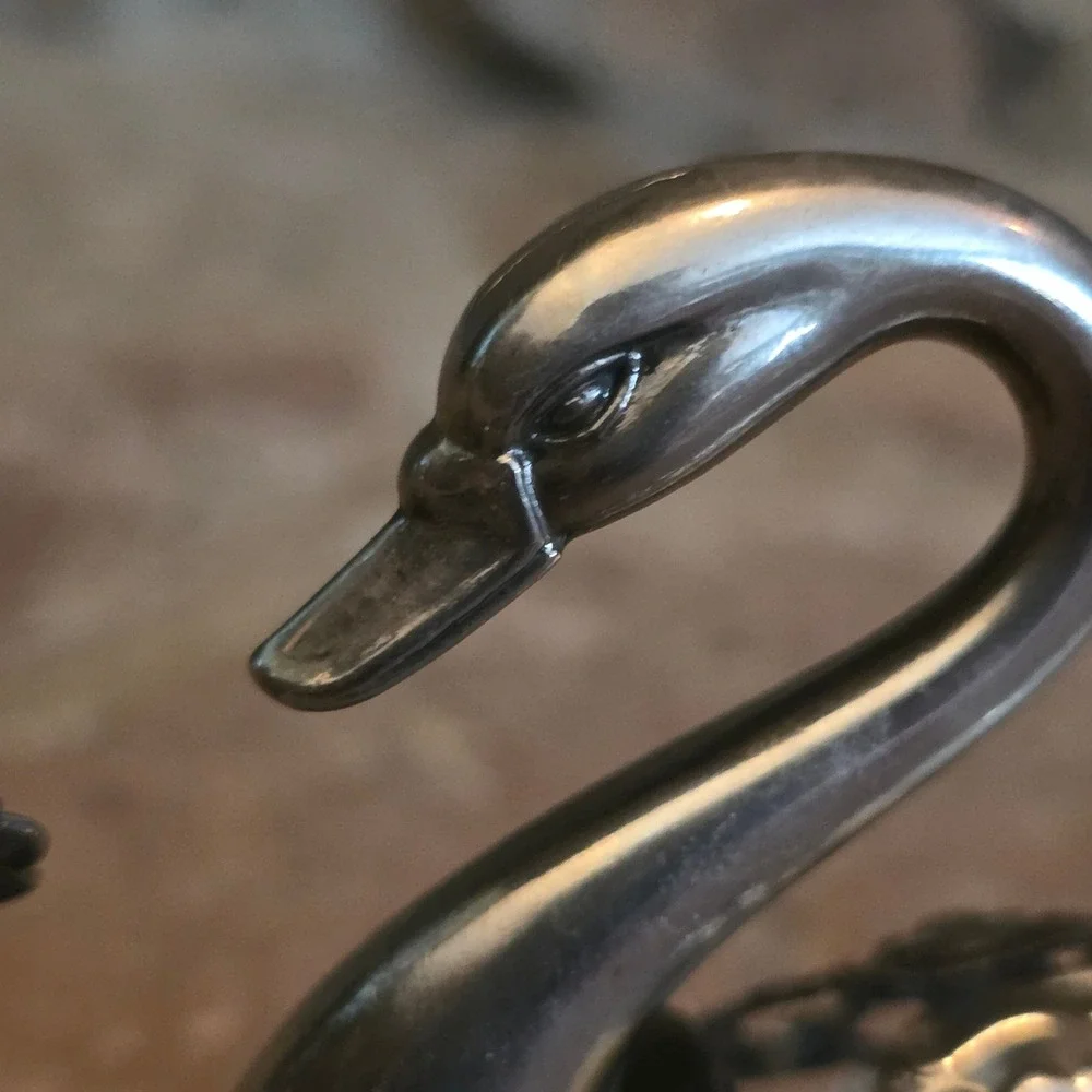 Vintage Italian Swan Salt Cellars Glass Plated Silver Hinged Wings Pair  trinket